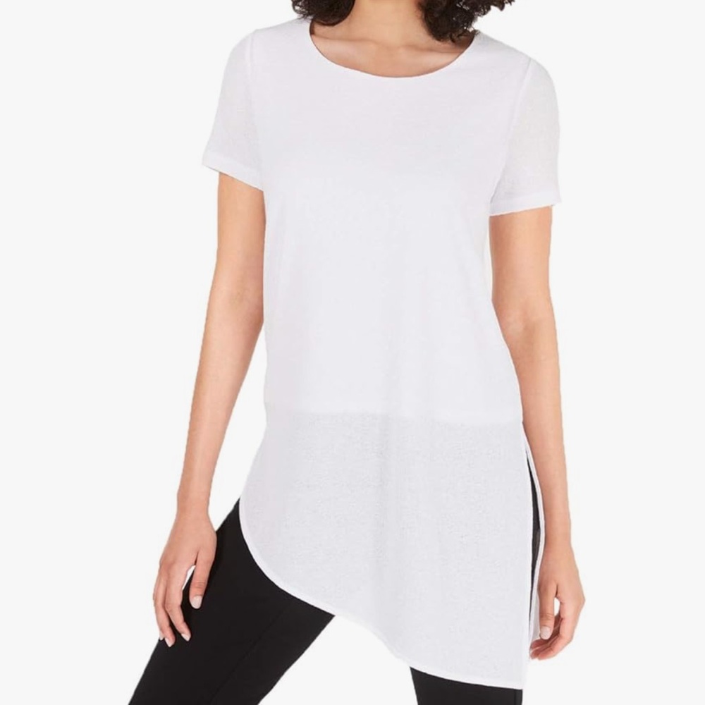 🌹 NWT! Alfani White Elegant Asymmetrical Super Tunic Blouse Size M